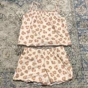 Cat & Jack Kids Floral Pajama Set - Cream and Brown Size XS (4/5)